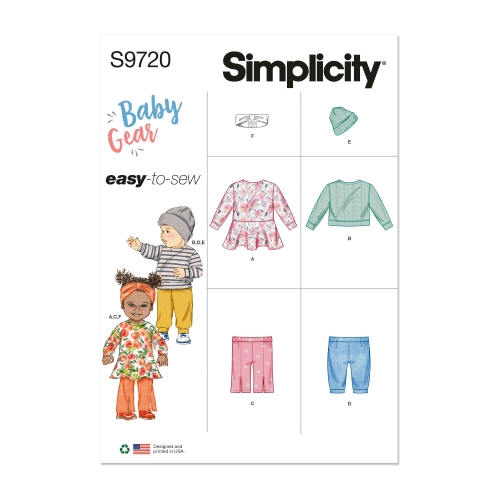 Simplicity lõikekomplekt S9720 BABIES' KNIT DRESS, TOP, PANTS, HAT AND HEADBAND IN SIZES S-M-L, SS9720A