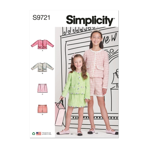 Simplicity lõikekomplekt S9721 CHILDREN'S AND GIRLS' JACKETS, SKIRT AND SHORTS, SS9721