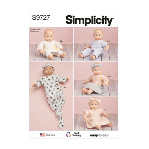 Simplicity lõikekomplekt S9727 15" BABY DOLL CLOTHES, HAT AND HEADBAND, SS9727OS