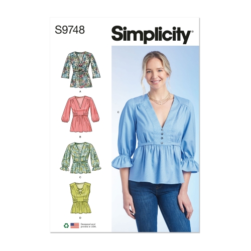 Simplicity lõikekomplekt S9748 MISSES' TOP WITH SLEEVE VARIATIONS, SS9748