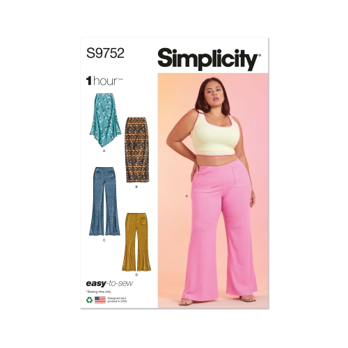 Simplicity lõikekomplekt S9752 WOMEN'S KNIT SKIRTS AND PANTS IN TWO LENGTHS, SS9752