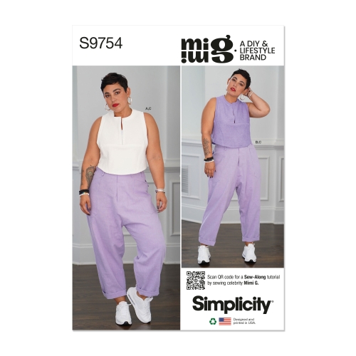 Simplicity ompelukaava S9754, MIMI G STYLE naisten topit ja cargo-housut