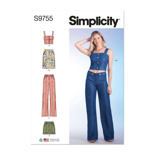 Simplicity ompelukaava S9755, naisten toppi, housut, hame ja shortsit