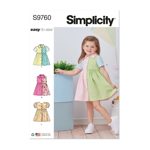 Simplicity ompelukaava S9760, lasten mekko hihamuunoksilla