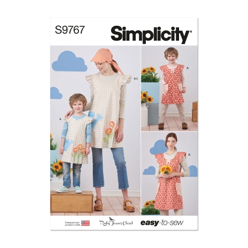 Simplicity lõikekomplekt S9767, Ümbermähitav põll lastele ja naistele ning rättmüts, disain: RUBY JEAN'S CLOSET