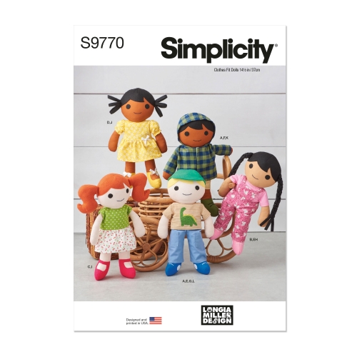 Simplicity ompelukaava S9770, LONGIA MILLER'in 40cm (14½") tekstiilinuket ja nukenvaatteet