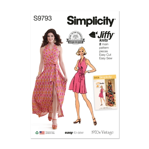 Simplicity lõikekomplekt S9793, Trikoomaterjalist hõlmadega kleit kahes pikkuses