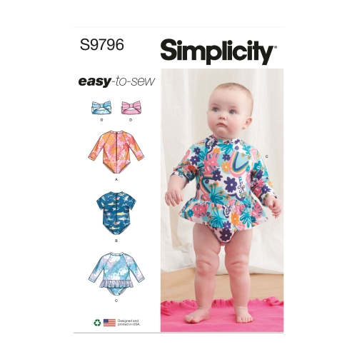 Simplicity lõikekomplekt S9796, Beebide riided lööbekaitsega ja juuksepael