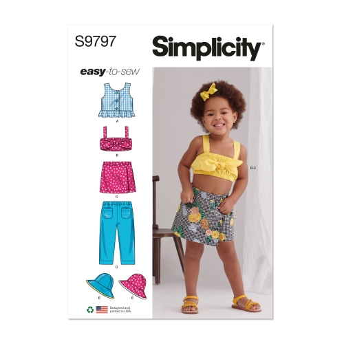 Simplicity lõikekomplekt S9797 TODDLERS' TOPS, SKORT, PANTS AND HAT IN THREE SIZES, SS9797A