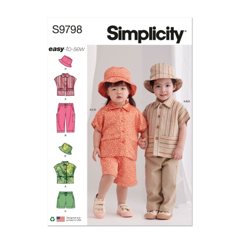 Simplicity lõikekomplekt S9798 TODDLERS' TOP, PANTS, SHORTS AND HAT IN THREE SIZES, SS9798A