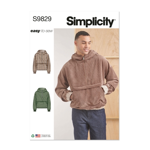 Simplicity lõikekomplekt S9829 MEN'S HALF ZIP HOODIE, SS9829A