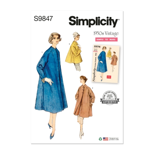 Simplicity lõikekomplekt S9847 MISSES' COAT IN THREE LENGTHS, SS9847