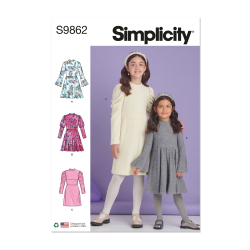 Simplicity lõikekomplekt S9862 CHILDREN'S AND GIRLS' KNIT DRESSES, SS9862