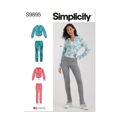 Simplicity lõikekomplekt S9895, Jakk ja trikoomaterjalist püksid naistele ja neidudele