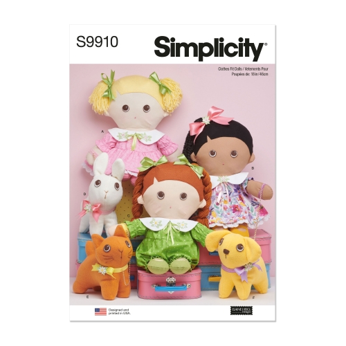 Simplicity ompelukaava S9910, Täytetyt nuket, vaatetus ja täytetyt lemmikkieläimet