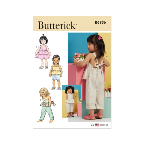 Lõikekomplekt BUTTERICK B6936 TODDLERS' OVERALLS AND DRESS, Sizes: A (1/2-1-2-3-4), B6936A