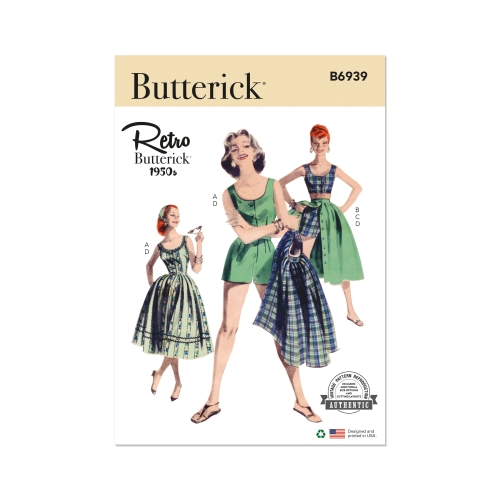 Lõikekomplekt BUTTERICK B6939 MISSES' PLAYSUIT, MIDRIFF BLOUSE, SHORTS AND SKIRT