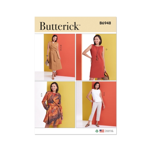 Lõikekomplekt BUTTERICK B6948 MISSES' JACKET AND VEST WITH BELT, TOP, DRESS AND PANT