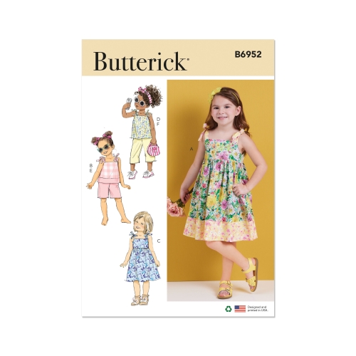 Lõikekomplekt BUTTERICK B6952 CHILDREN'S DRESSES, TOPS, SHORTS AND PANTS, Sizes: A (3-4-5-6-7-8), B6952A