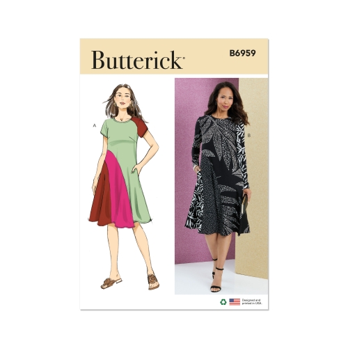 Lõikekomplekt BUTTERICK B6959 MISSES' DRESS WITH SHORT AND LONG SLEEVES