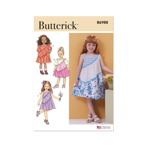Lõikekomplekt BUTTERICK B6988 CHILDREN'S DRESSES, Sizes: A (3-4-5-6-7-8), B6988A