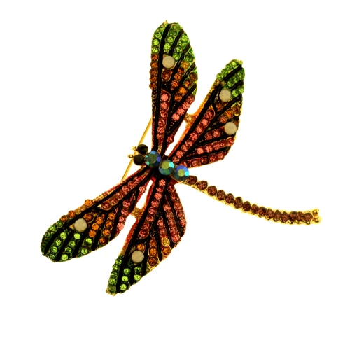 Glazed metal brooch with rhinestones, 65 x 50 mm