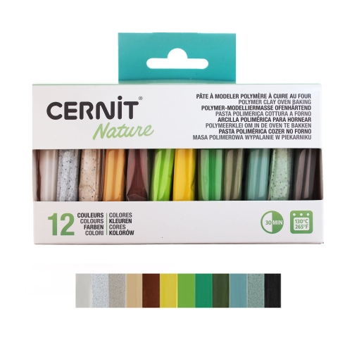 Voolimismass, polümeersavide komplekt, Cernit Nature 12 tk x 25g