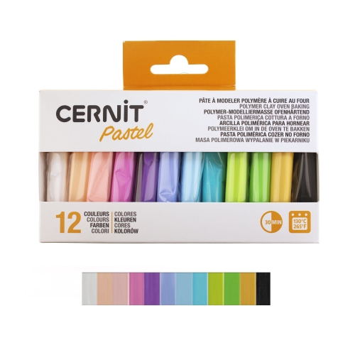 Voolimismass, polümeersavide komplekt, Cernit Pastel 12 tk x 25g