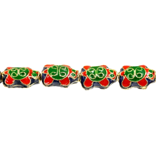 Värvilised, maalitud ovaalsed lapikud cloisonne metallhelmed 17x13x7,5mm