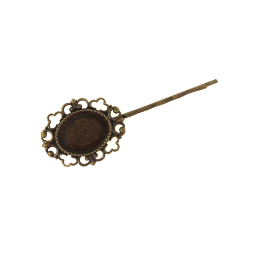 Metallist juukseklambri toorik, Bobby Pin with Lacey Oval Plate, 65 x 25 mm