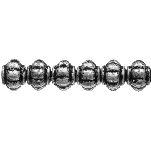 Ümarad, lapikud plasthelmed antiikse reljeefse mustriga metalse tooniga 12 x 8mm