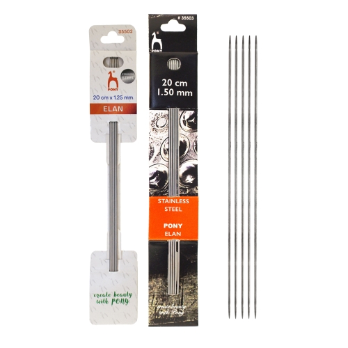 Double pointed stainless steel knitting needles, 20 cm, Pony
