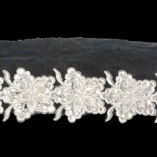 Pärlitega tikandiga pits tüllil, 8,5 cm