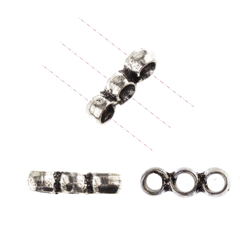 Metal, silver-plated 3-row connector 4.7 x 12.5 mm, hole ø2.4 mm