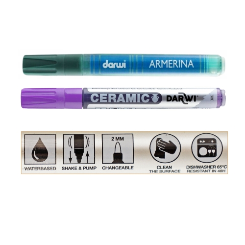 Portselani viltpliiatsid Darwi Armerina, 1.2mm ja 2mm joon, 6ml maht