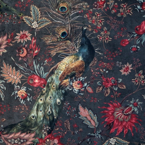 Paabulinnuga, tugevam dekoratiivkangas prinditud mustriga, Peacock Indian Rose (Half Panama Premium), 140cm, 151030-1445