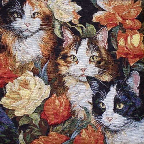 Kiisudega, gobelään, tugevam dekoratiivkangas, Cat Cosy Floral (Gobelin Premium), 145cm, DG3193
