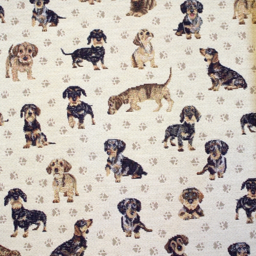 Taksikoerakestega, gobelään, tugevam dekoratiivkangas, Little Dashshund Play (Gobelin Premium), 145cm, DG3199