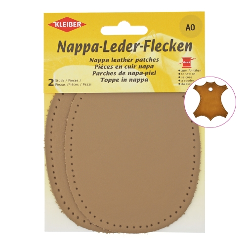 Nappa-luonnonnahkaiset ommelkiinnitteiset paikat 12,5 x 10 cm, 2 kpl, Kleiber