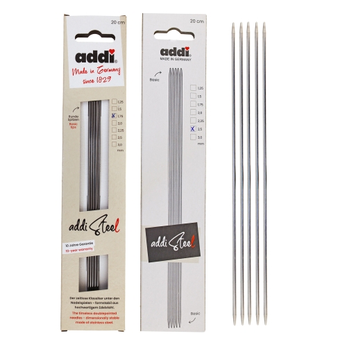Double pointed stainless steel knitting needles, 20 cm, ADDI 150-7