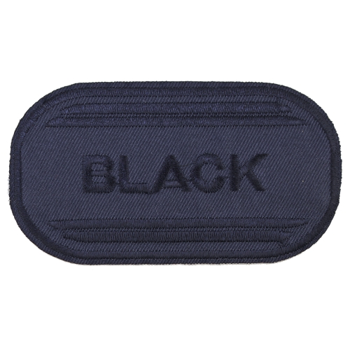 Silitettäva kangasmerkki, paikka, "Black" 10,3 x 5,5 cm