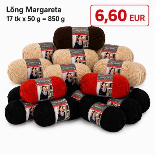 Lõngakomplekti Margareta pakkumine, 17 tk = 850 g