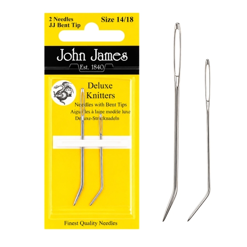 Painutatud otsaga nõelad Deluxe Knitters, 2 tk, Nr.14/18, John James (England) JJ Bent Tip