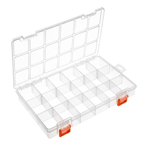 Lajittelulaatikko PP, 18 säädettävää lokeroa, 24x16x3 cm, KL5049