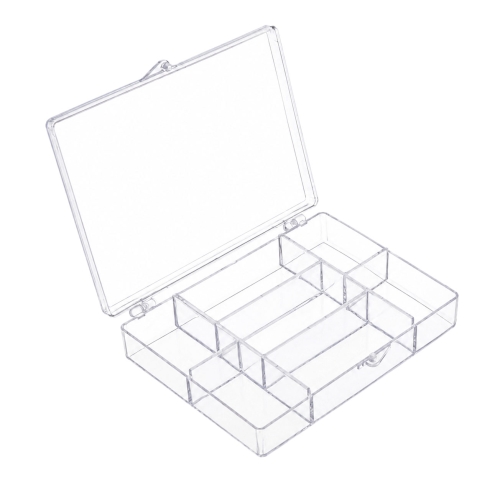 Läbipaistvast akrüülplastmassist säilituskarp kaanega, 7 lahtrit, 9,5 x 12 x 2,4 cm, KL1304