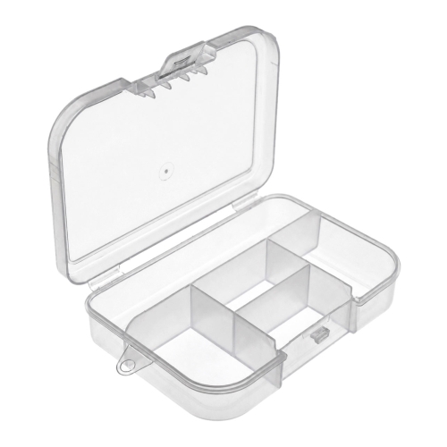 Plastmassist (PP) läbikumav säilituskarp, 5 lahtrit, lukustuv, 14 x 9 x 3,3 cm, KL2957
