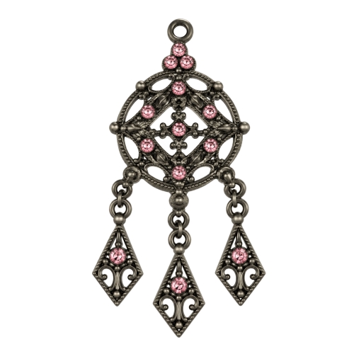 Metal pendant with glass crystals, 60 x 25 mm