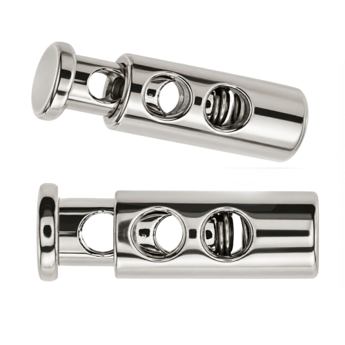 Metallinen 2-reikäinen stoppari max. Ø4 mm nyörille, 25 × 10 mm