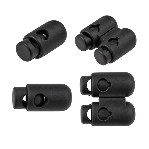 Nyörin stoppari, kiristin ja vierkkäin ydistettävä kaksoisstoppari, ø13 x 27 mm nyörille max. ø4 mm