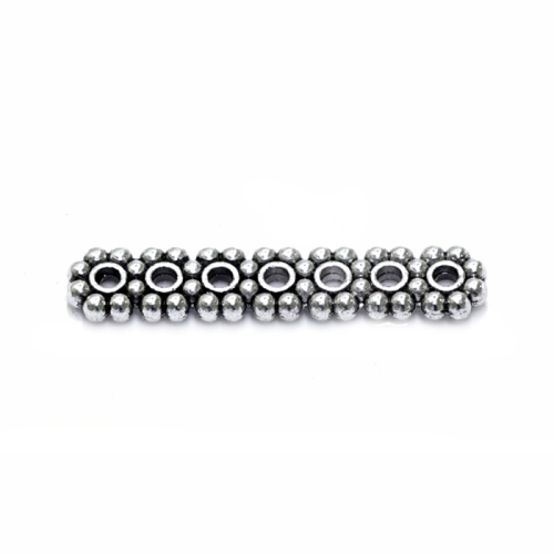 Antique Silver 7-Hole Cord Spacer Bar with Flower Pattern, 24 x 5mm